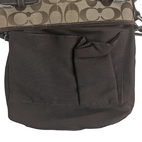 Coach 3577 Vintage Signature Canvas Shoulder Bag Leather Trim Buckle 2005 - Picture 13 of 16